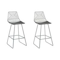 conjunto de 2 sillas de metal plateado negro asiento piel sintetica bisbee - plateado