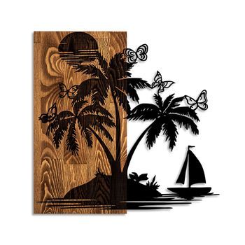 Decoración Pared De Madera Holiday İsland Nogal Negro 58x57 Cm