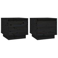 pack 2 uds mesitas de noche  mesa auxiliar  mesilla madera maciza de pino negro 35x34x32 cm