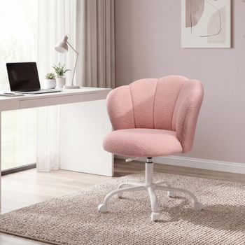 Silla giratoria de maquillaje con respaldo de pétalo de color rosa