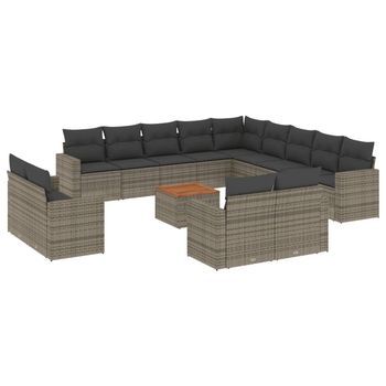 Set De Sofás De Jardín 14 Piezas Con Cojines Ratán Sintético Gris