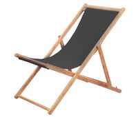 vidaxl silla de playa plegable de tela y estructura de madera gris