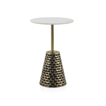 Mesa Auxiliar Con Base De Metal Oro Antique Sobre De Marmol