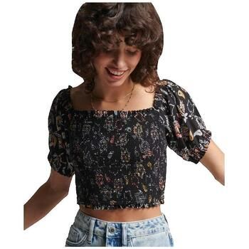 Superdry Blusa T-shirt Ecovero Vintage coupe ample noir para mujer