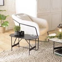 mesa de centro ovalada negra con patas de metal de 70x35 cm
