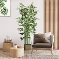2 bambu artificiales de poliester pino homcom 35x10x180 cm-verde