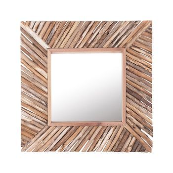 Espejo De Pared Decorativo Madera Clara Cuadrado 61 X 61 Cm Estilo Rústico Kanab
