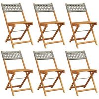 pack 6 uds sillas de jardin  silla de exterior  sillon plegables madera maciza y ratan pe gris