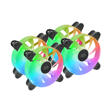 KIT 4xVENTILADOR INTERNO ARGB MARS GAMING MF4A 120mm SIN MARCO RODAMIENTO FDB NEGRO