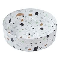 lavabo de encimera bano ceramica efecto terrazo redondo blanco 40 cm nules