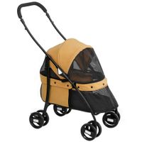 pawhut cochecito para perros pequenos plegable con ventanas de malla cojin lavable correas de seguridad y marco de acero cafe