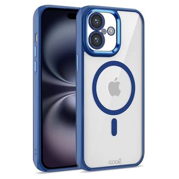 Cool Funda Magnética Transparente con Borde Azul Marino para iPhone 16