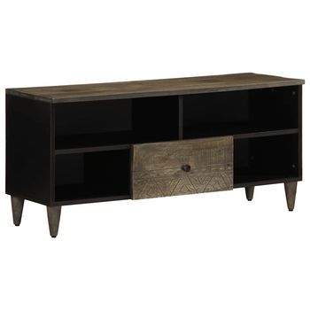 Mueble De Tv Madera Maciza De Mango Negro 100x33x46 Cm Vidaxl