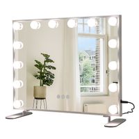 costway espejo maquillaje con luces led 2 en 1 de mesa  de pared espejo tocador rectangular con 3 modos de iluminacion control tactil 50 x 40 cm