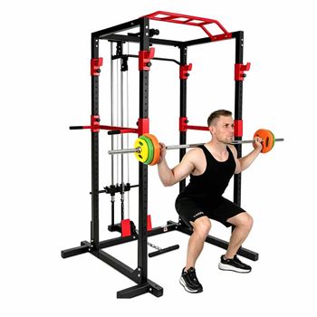 Jaula de entrenamiento de fuerza ajustable, jaula para dominadas y sentadillas, estación de entrenamiento de paralelas y remo, equipo de gimnasio en casa para fuerza, equipo de entrenamiento de alta