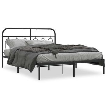 Cama Doble | Cama Para Adultos | Estructura De Cama Con Cabecero Metal Negro 150x200 Cm