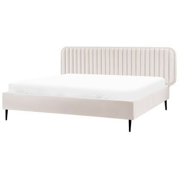Cama Con Somier Moderna Tapizado Terciopelo Cabecero Patas De Metal Beige 180 X 200 Cm Brin