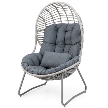 Costway Sillón Huevo Grande con Cojín Desmontable y Almohada y Estructura Metálica para Salón Balcón Porche 98 x 88,5 x 137,5 cm