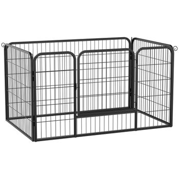PawHut Jaula de Macotas Valla Parque para Perro Gato con Puerta Doble Seguro Tubo Rectangular Hierro 129x84x70 cm Negro   Aosom España