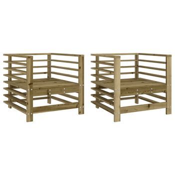 Pack 2 Uds Sillones De Jardín | Silla De Jardín | Silla De Exterior Madera Impregnada De Pino
