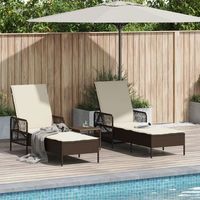 conjunto de tumbonas set de 3 marron y crema ratan sintetico metal v9302 unico  marron