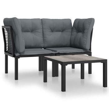Conjunto De Muebles Jardín 3 Uds | Mesa Y Sillas Ratán Sintético Negro Y Gris