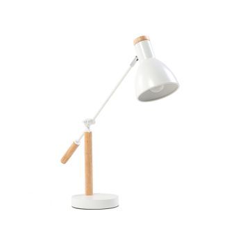 Lámpara De Escritorio Blanca Madera Clara Ajustable De Metal Peckos