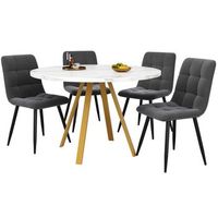 conjunto mesa de comedor juego de comedor 5 piezas mesa de comedor redonda 80x80 cm diseno ergonomico y estable sillas de terciopelo gris metal y mdf blanco y gris