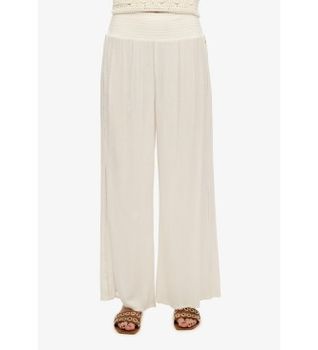 Superdry para mujer. W7011181A Pantalón beach beige (L), Blanco, Casual, Viscosa