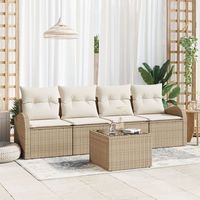 conjunto de sofas de jardin  de 5 piezas con cojines beige de ratan polipropileno v4978 unico  beige