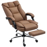 homcom silla de escritorio con reposapies respaldo reclinable acolchado grueso tapizada en cuero sintetico marron