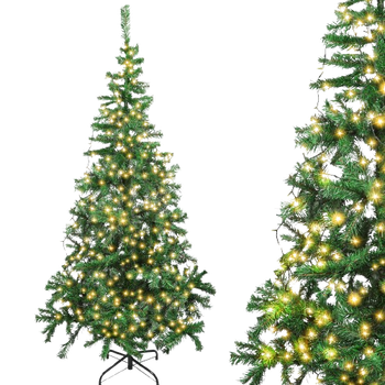 Aigostar 210 CM Árbol de Navidad Artificial,con Cadena de luces LED de 23 M,400 LED Blanco cálido, 8 Modos de Iluminación,600 Ramas,Color Verde,Incluye Soporte de Meta