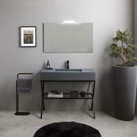 mueble de suelo con caballete metalico negro mate 100cm lavabo gris de resina y espejo 100x60