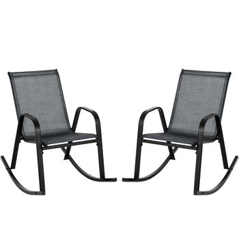 Costway Juego de 2 Sillas Mecedoras Patio Ergonómicas Asiento de Textilene Balanceo Suave Carga 150kg para Terraza Jardín 91 x 62 x 86 cm