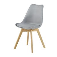 silla de comedor en polipropileno gris y madera de caucho