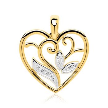 Colgante corazón floral de oro 14 quilates con diamante