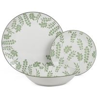 vajilla 18 pzs porcelana blanco hojas verdesplato llano diam27