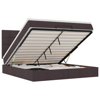 Estructura Cama Otomana Colchón Tela Marrón Oscuro 160x200 Cm Vidaxl
