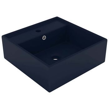 Lavabo Cuadrado Rebosadero Cerámica Azul Oscuro Mate 41x41cm Vidaxl