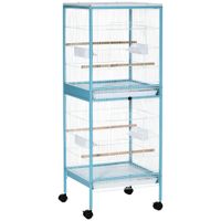 pawhut jaula para pajaros de 2 niveles con ruedas bandejas extraibles puertas comederos perchas 515x50x140 cm azul