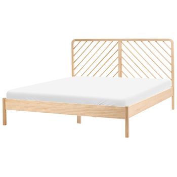 Cama Con Somier De Madera De Pino Natural Estilo Escandinavo 180 X 200 Cm Marrón Claro Sephos