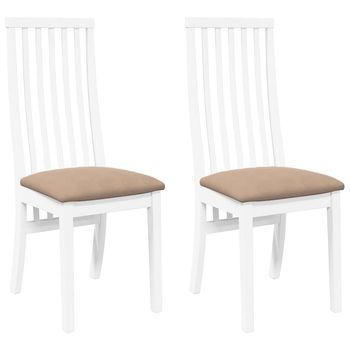Pack 2 Uds Sillas De Comedor | Silla De Cocina Con Cojines Madera Maciza Blanco Caucho