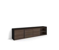 mueble tv television muebles de salon almacenaje 207x35x50cm para tv hasta 80 con almacenamiento estilo moderno roble oscuro y negro