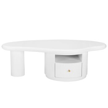Mesa De Centro De Mdf - Con 1 Cajón Y 1 Compartimento - Blanco