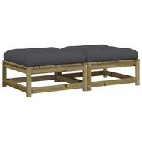 2 piezas taburetes de jardin  otomana de jardin  reposapies de jardin con cojines madera de pino impregnada