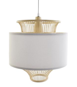 Lámpara de techo blanca y bambú natural 40 cm diámetro