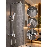 kibath columna de ducha extralarga monomando dua  altura regulable 100-150 cm  laton macizo cromo brillo  diseno cuadrado con rociador efecto lluvia y alcachofa  ideal techos altos