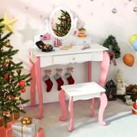 juego de mesa y silla de tocador ninos 2 en 1 con espejo y cajones blanco