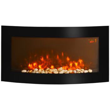 HOMCOM Chimenea Eléctrica Tipo Estufa de Pared con Efecto Llamas Luz LED de 7 Colores con Mando A Distancia 1000W/2000W 89,2x13,5x48cm   Aosom España