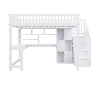 Cama alta 140x200 cm - con led, escalera con estantería, escritorio, sin colchón - blancocama alta 140x200 cm - con led, escalera con estantería, escritorio, sin colchón - blanco